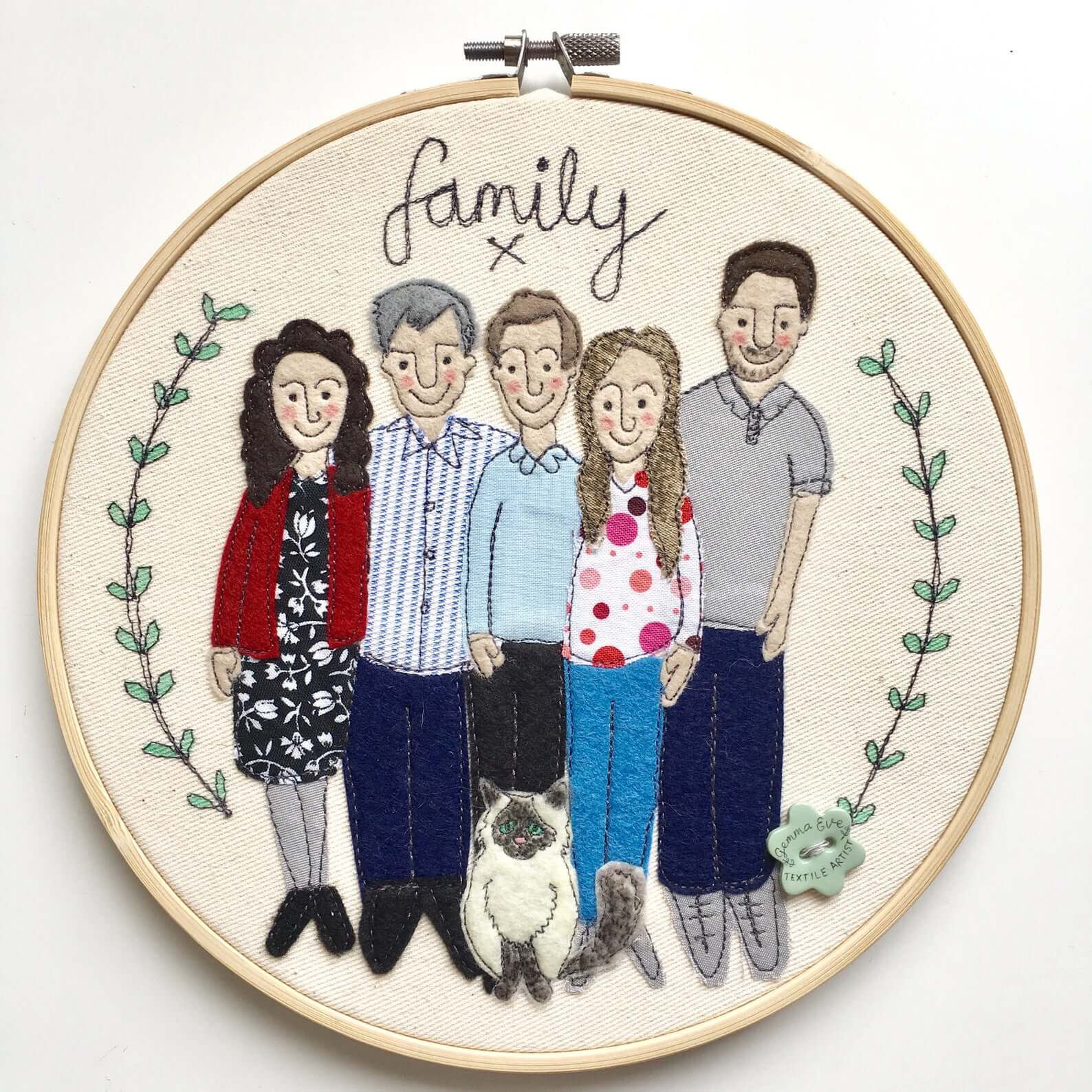embroidered family portrait