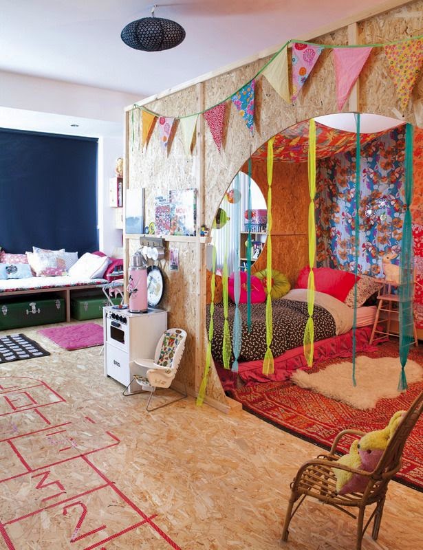 colourful childrens room with play house