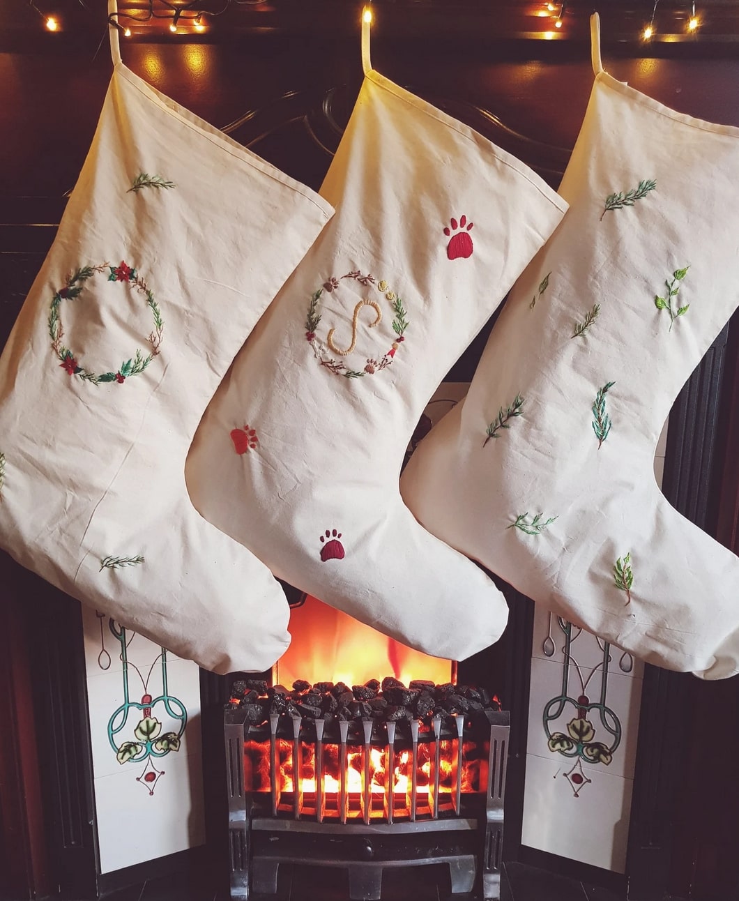 embroidered christmas stocking